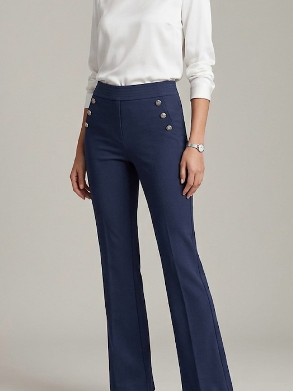 INC International Concepts Navy Sailor-Button Flare Pants